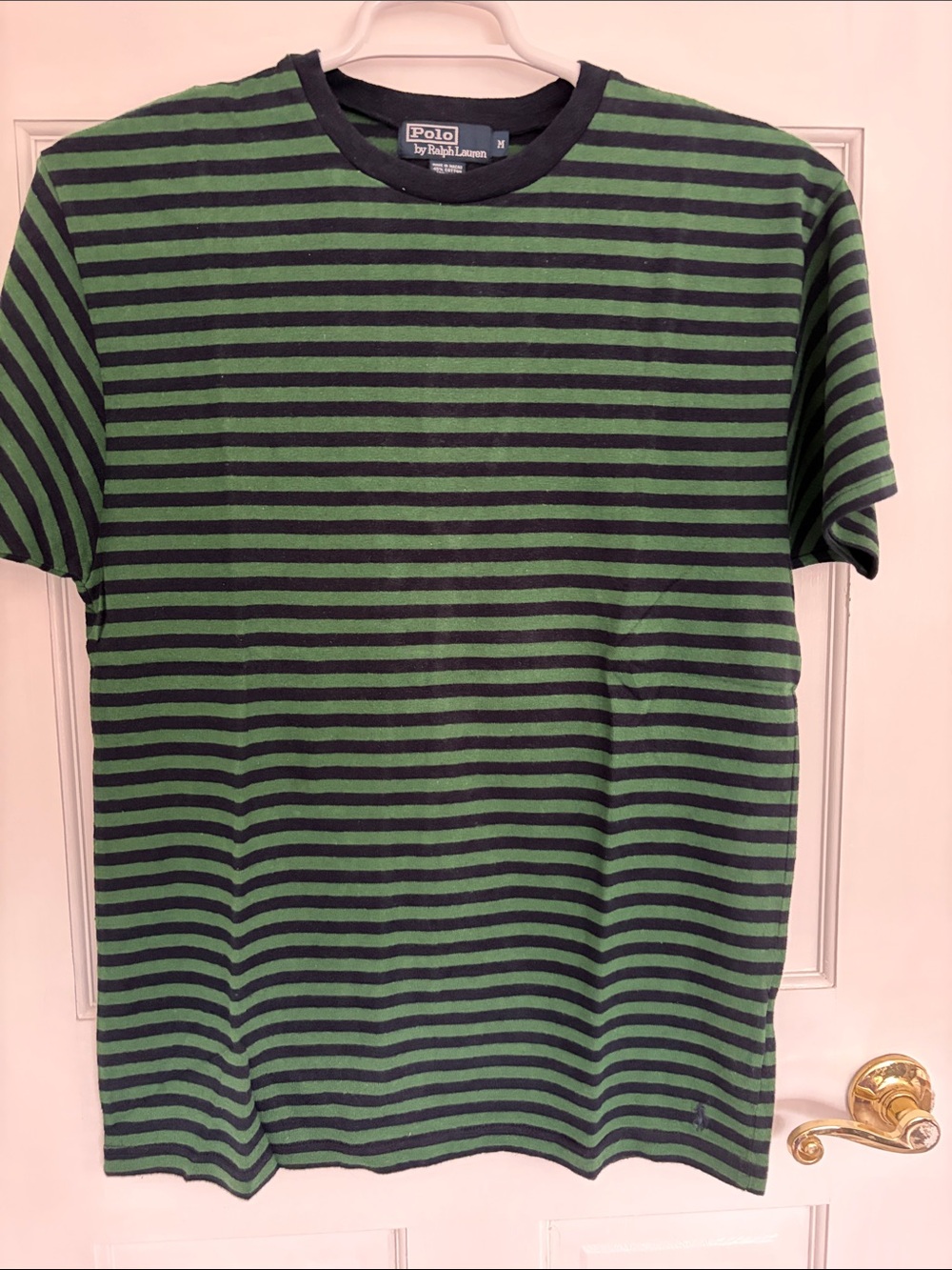 Vintage Ralph Lauren Green and Black Striped Crew Neck Tee